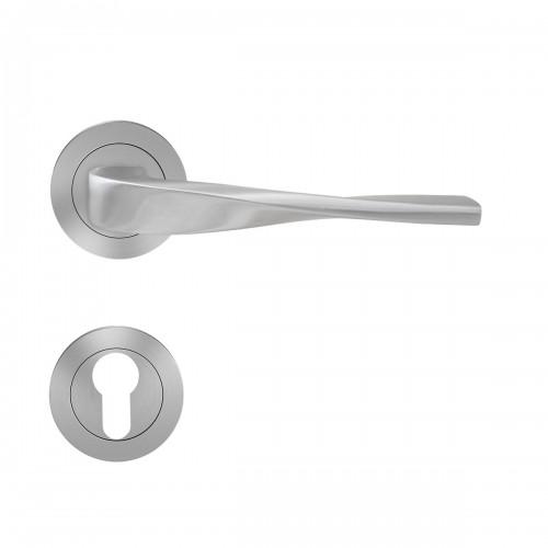 POIGNÉES DE PORTE SUR ROSACES RONDES SÉRIE ER 88 NEVADA - INOX SATINÉ -CLÉ I KARCHER DESIGN