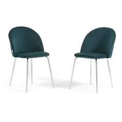 RATTATAN Lot de 2 chaises en velours avec pieds en métal, design élégant pour cuisine, salle à manger, bar ou restaurant – Sara – Bleu pétrol_0