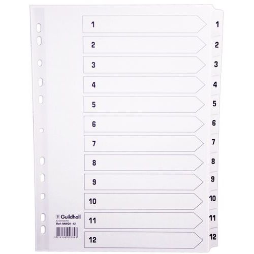 SET 12 INTERCALAIRES À TOUCHES PLASTIFIÉES 1 À 12 A4 BLANC - EXACOMPTA
