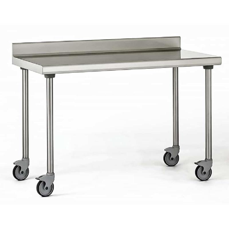 Table inox TS 15N démontable sur roues avec dosseret - pieds ronds - largeur 700 mm - longueur 2200 mm - Réf 414998-44_0