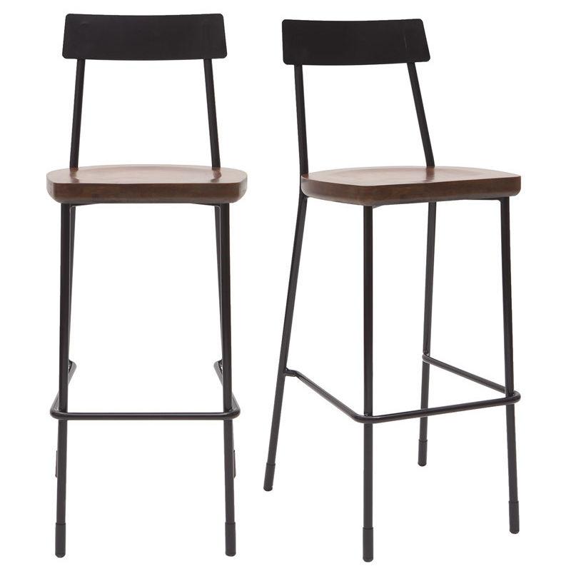 Tabourets De Bar Industriels Métal Et Bois 75 Cm Lot De 2 Oudin Miliboo