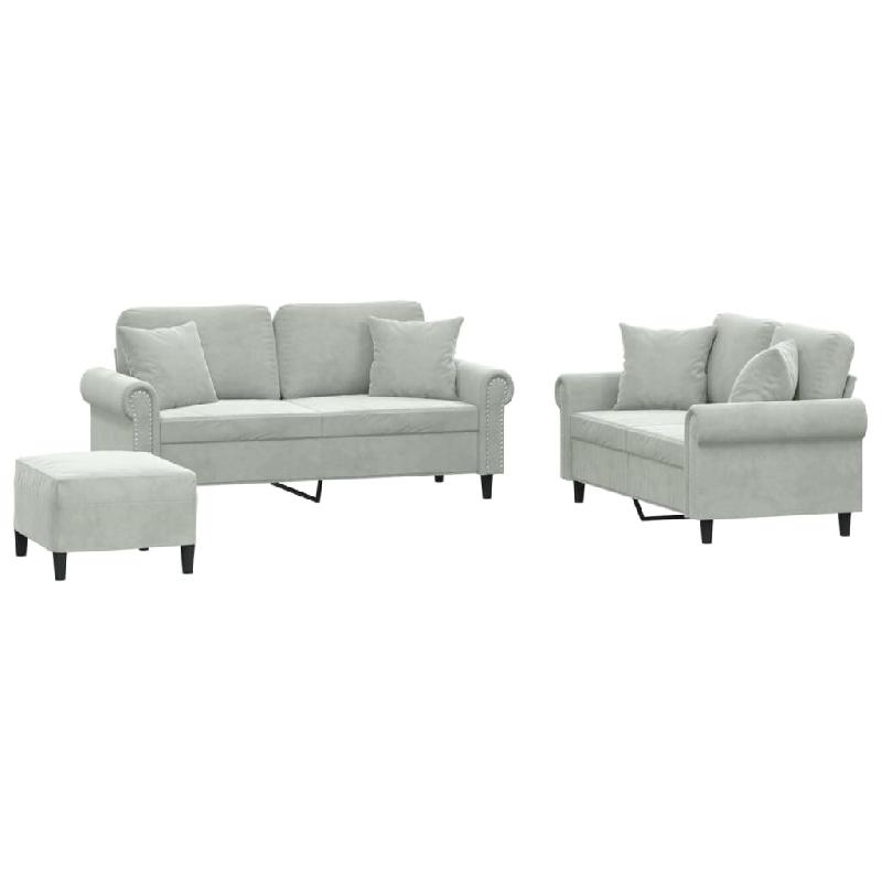 VidaXL Ensemble de canapés 3 pcs avec coussins gris clair velours Modèle Zarnelis - 3202240_0