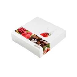 Boîte pâtissière décor Délices 230x230x50mm x200 - JORIDEAL - blanc en carton_0