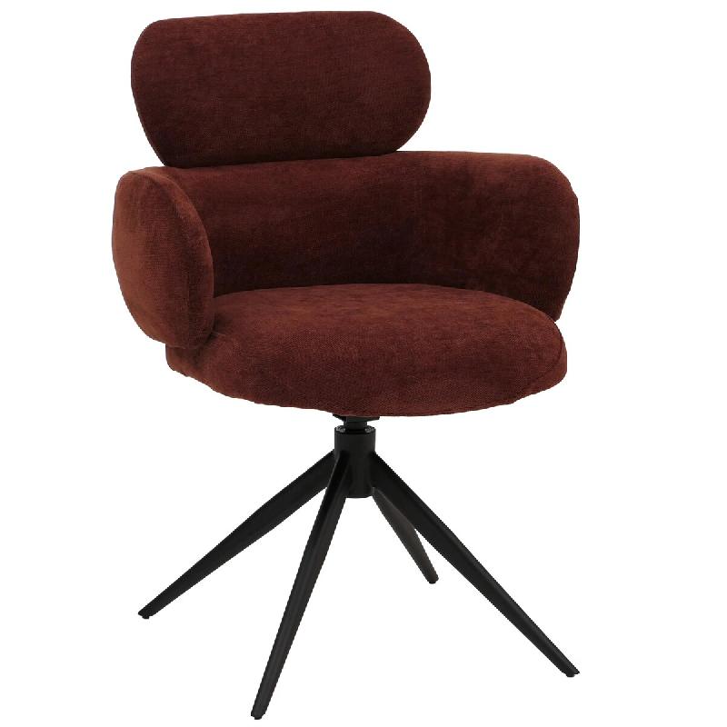 Décoshop26 - Chaise de salle à manger pivotante fonction Auto-Return 360° en tissu chenille rouge brun piètement métal 04_0009367 - rouge métal_0