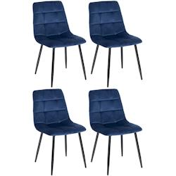 Décoshop26 - Lot de 4 chaises de salle à manger coutures décoratives carrées en velours bleu et métal noir 10_0001775 - bleu 3000250665186_0