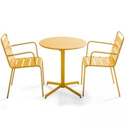 Oviala Business Ensemble table de terrasse et 2 fauteuils métal jaune - Oviala - jaune acier 105409_0
