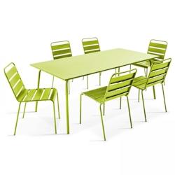 Oviala Business Ensemble table de terrasse et 6 chaises en métal vert - vert acier 105573_0