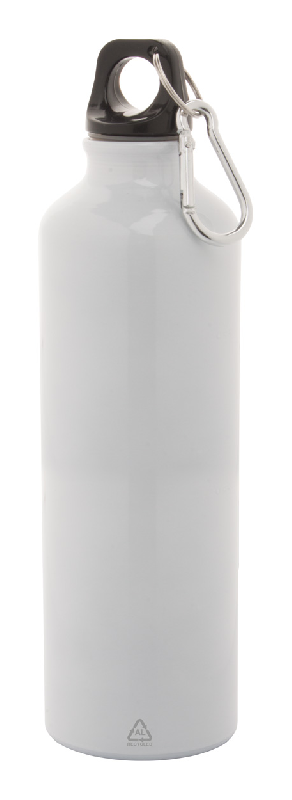 Gourde en aluminium recyclé - 750 ml - avec mousqueton en aluminium recyclé - couleur blanche_0