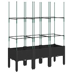 Helloshop26 - Jardinière bac lit surélevé plantes fleurs terrasse jardin avec treillis 120 x 40 x 142,5 cm PP noir 02_0038245 - 3000214200828_0