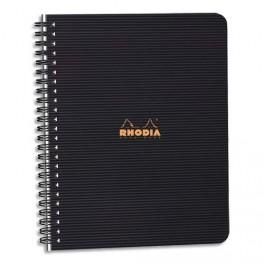 RHODIA CAHIER SPIRALE COUVERTURE NOIRE PP 16X21CM 160 PAGES 5X5 PERFORÉES 4 TROUS