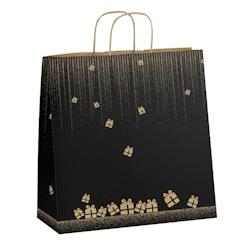 Sac boutique Noël Gala kraft brun poignées torsadées 35+14x41cm par 250 - Gimex - noir 3700481687710_0