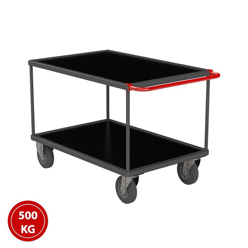 Servante d'atelier 2 plateaux tôlés - Charge 500 kg - Format 1200 x 800 - Poignée rouge - MANUEST_0