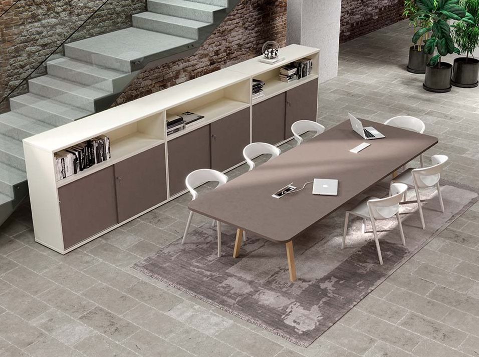 Table de réunion - formes géométriques variées - toutes tailles - mélaminé ou verre - avec système d'électrification et de connectique_0