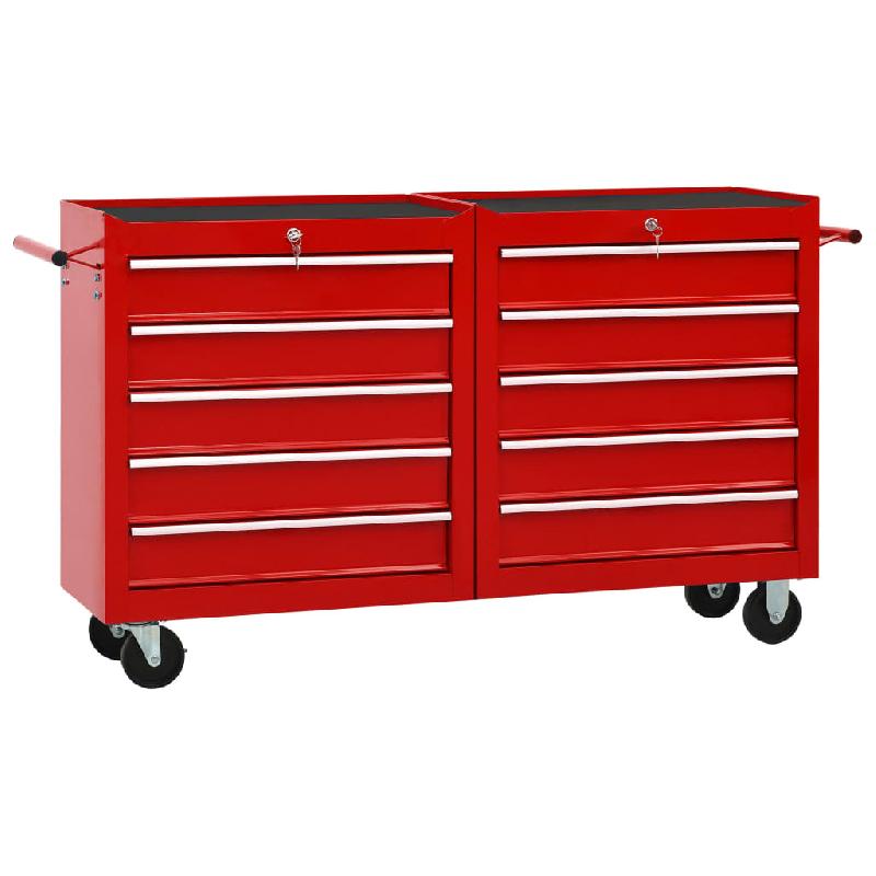 Vidaxl chariot à outils avec 10 tiroirs acier rouge 3056731_0