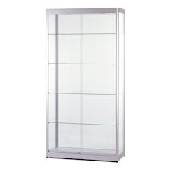 Vitrine Argent Eclairée 100x40x200 cm - SARAZINO Vitrines - Verre trempé, Aluminium anodisé, Éclairage LED_0