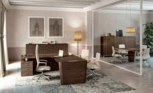 Bureau d'angle Bois X10 avec retour sur caisson en placage Bois Ebène - Référence 9507 BD Q - Marque Quadrifoglio, fabriqué en Italie_0