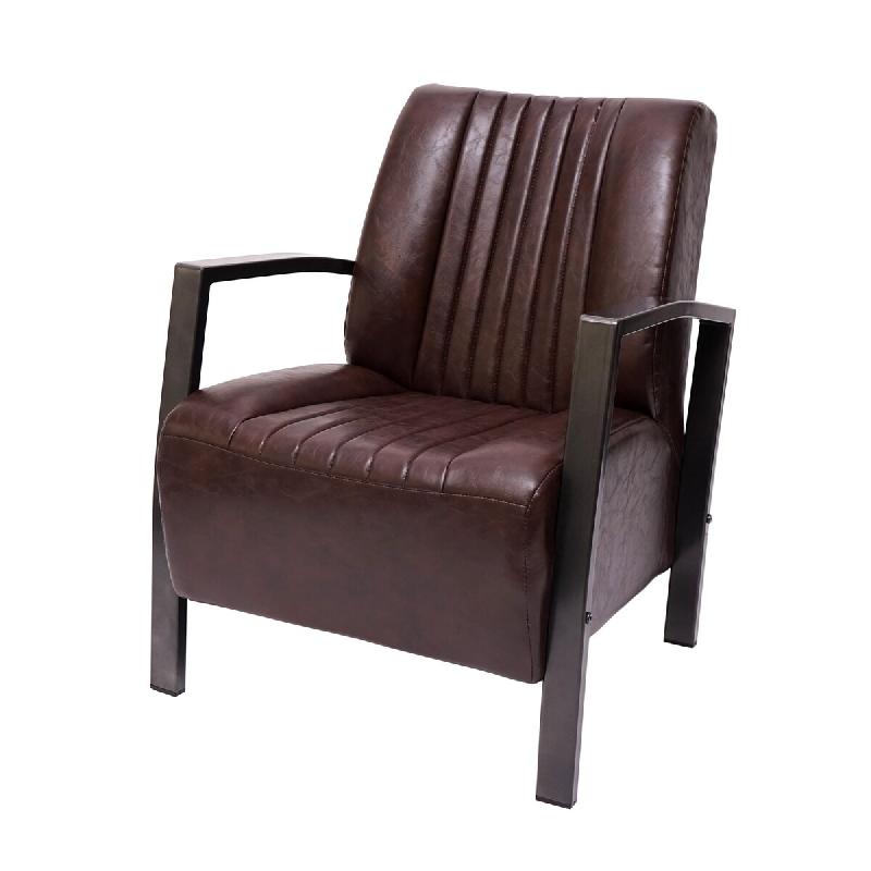 Décoshop26 - Fauteuil chaise lounge rembourrée avec accoudoirs relaxation design industriel en métal et PVC marron vintage 04_0003121 - marron mét_0