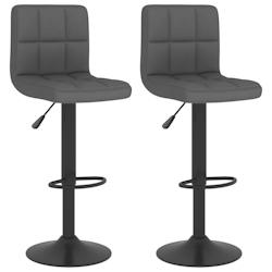Décoshop26 - Lot de 2 tabourets de bar chaises hautes en tissu gris foncé coutures carrés et acier noir DEC029705 - gris 3000257514050_0
