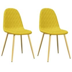 Décoshop26 - Set de 2 chaises de salle à manger couture en losange en tissu jaune moutarde pieds en fer doré DEC025539 - jaune 3000255303908_0