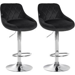 Décoshop26 - Set de 2 tabourets de bar coutures décoratives losanges assise en velour noir et cadre en métal chromé TDB10773 - noir 3000250471138_0