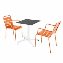 Oviala Business Ensemble table de terrasse stratifié noir et 2 fauteuils orange - Oviala - orange métal 110761_0