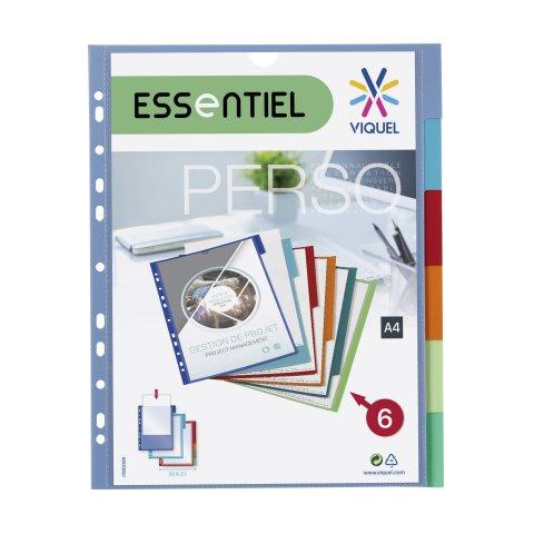 LOT DE 20 - INTERCALAIRES PERSONNALISABLES A4+ POLYPROPYLÈNE COLORÉ VIQUEL 6 ONGLETS MULTICOLORES