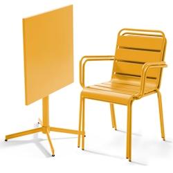 Oviala Business Ensemble table de terrasse carrée et 2 fauteuils métal jaune - Oviala - jaune acier 105395_0