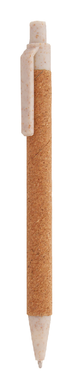 Stylo bille - revêtement en liège naturel - plastique en paille de blé écologique - encre bleue_0