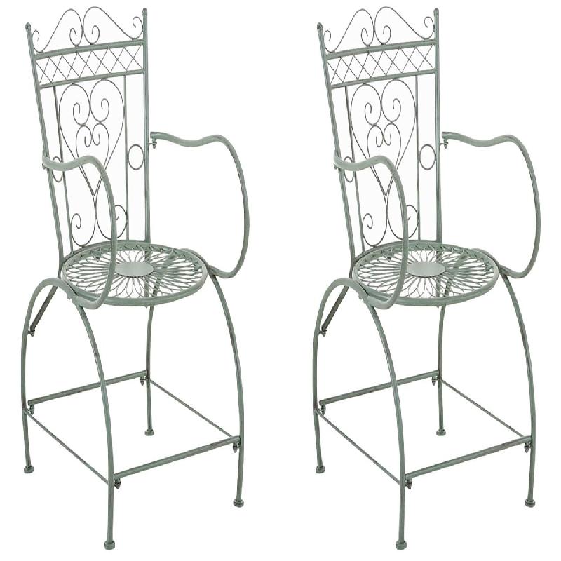 CLP Lot de 2 Chaises de jardin Sheela en fer avec accoudoirs et repose-pieds Vert antique - vert métal 320547_0