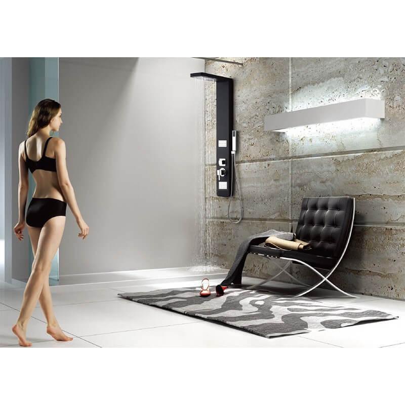 BODYCLEAN - COLONNE DE DOUCHE BALNÉOTHÉRAPIE 2 JETS EN ALUMINIUM FINITION NOIRE NOIRE 135 X 25CM A201