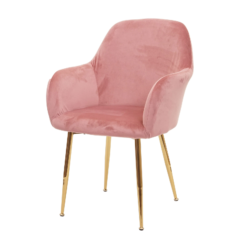 Décoshop26 - Chaise de salle à manger design rétro en tissu velours rose pieds métal dorés 04_0002225 - 3000260132692_0
