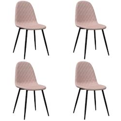 Décoshop26 - Set de 4 chaises de salle à manger en tissu velours rose coutures en losange DEC025652 - 3000255369997_0
