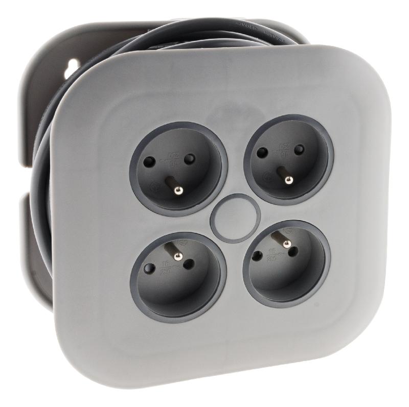 Enrouleur domestique 4 prises 2P+T 16A - Coupe-circuit thermique - 7 mètres - Gris - Zenitech_0
