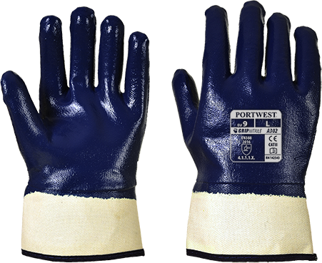 Gant nitrile tout enduit - manchette marine A302, L - Certifié CE, revêtement lisse et sécurité EN 388:2016_0