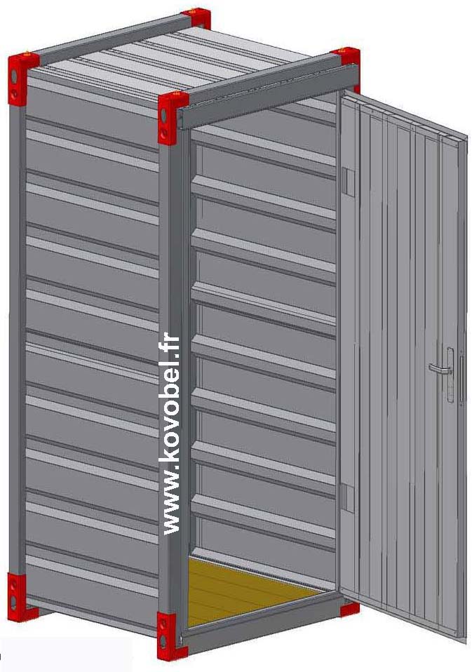 Mini container de stockage démontable - 1.00 m x 1.20 m x 2.20 m - Porte tôlée_0