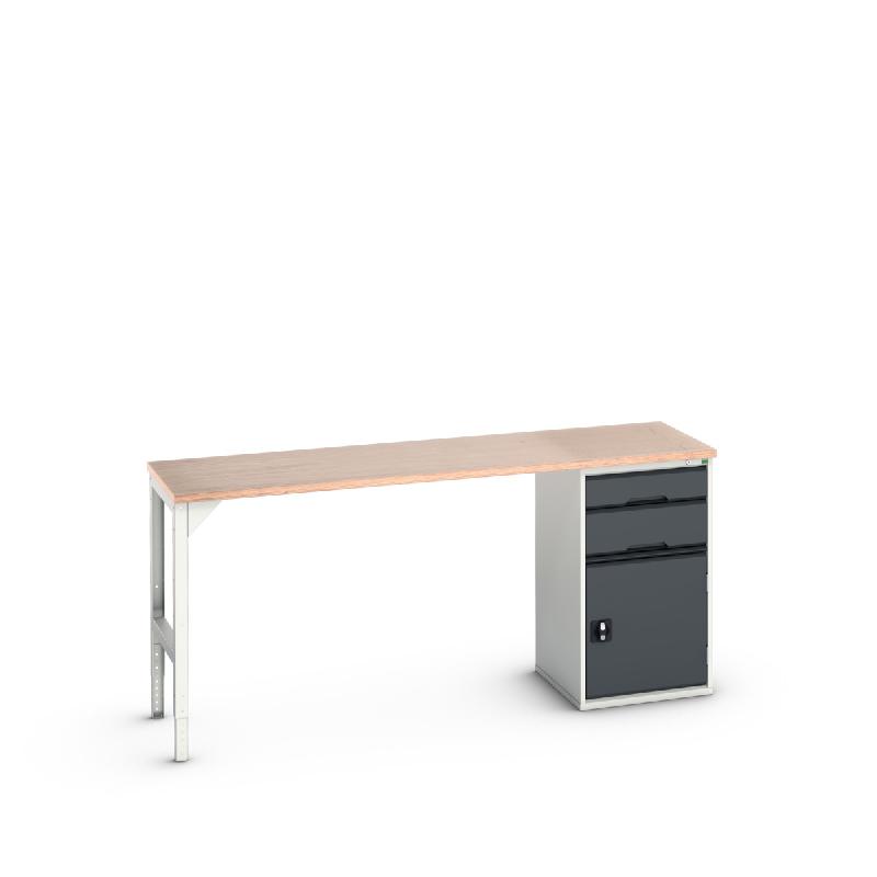 Établi Verso Standard - Avec 2 tiroirs, armoire à porte et plateau multiplis - Dimensions 2000x600x930 mm_0