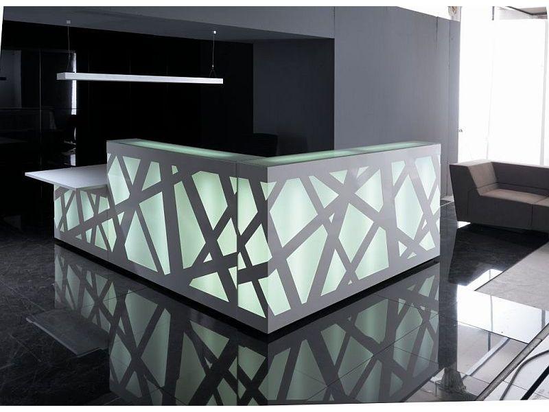 Banque d'accueil Zig Zag avec module PMR - Led RGB programmables - coloris blanc et plexiglass - plateau mélaminé et verre satiné_0