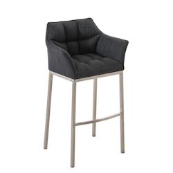 Décoshop26 - Tabouret de bar chaise haute de comptoir couture carrées assise en tissu gris foncé 4 pieds stables en acier 10_0004723 - gris 3000252_0