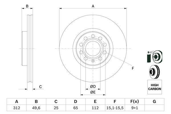 Disque de frein Bosch 0986479058 - ventilé - avant - 5 trous - épaisseur 25 mm_0