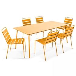 Oviala Business Ensemble table de terrasse et 6 chaises en métal jaune - jaune acier 105020_0