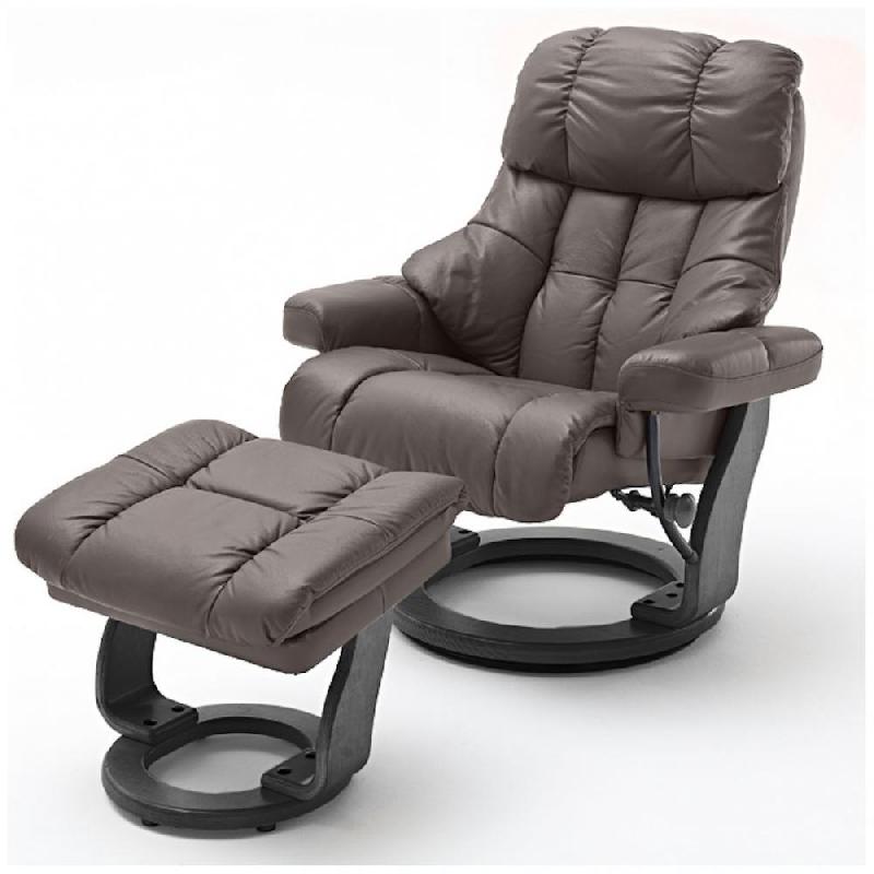 FAUTEUIL RELAX CLAIRAC XL ASSISE EN CUIR MARRON PIED EN BOIS COULEUR NOIR AVEC REPOSE PIED_0