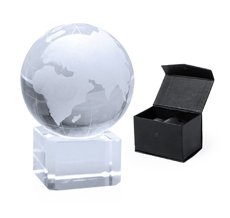 Globe en verre transparent - sur cube de verre - avec boîte cadeau magnétique - 400g_0