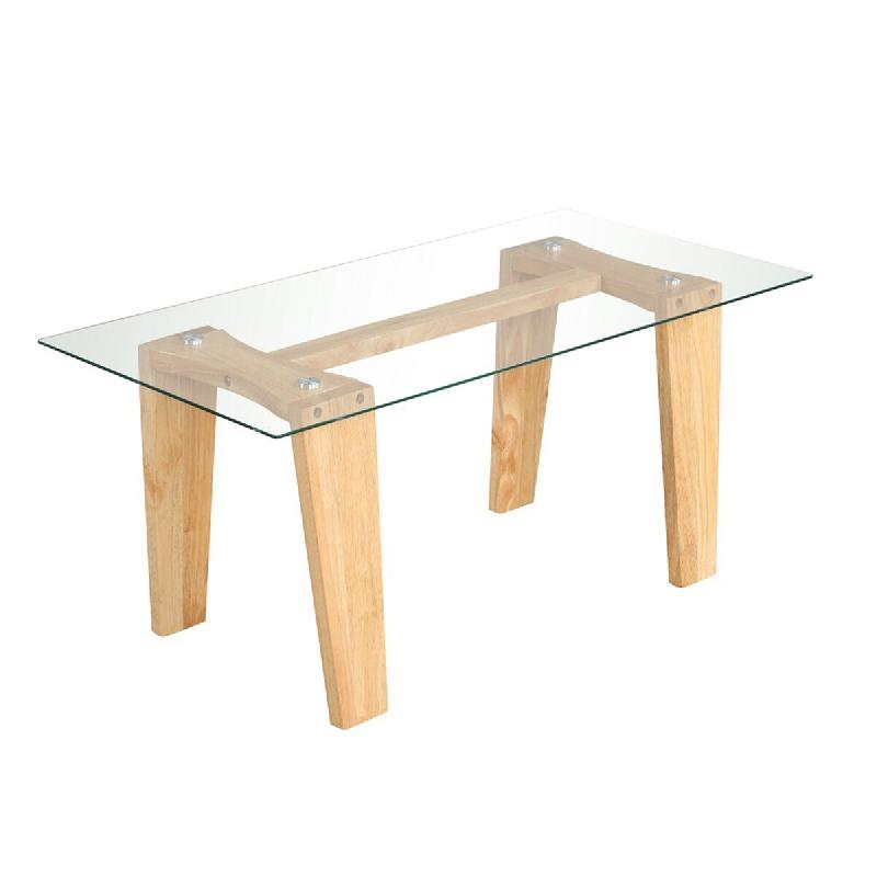 Helloshop26 - Table basse rectangulaire 100 x 50 x 41 cm usage multifonctionnel design minimaliste en verre trempé transparent bois 20_0013773 - 3000_0
