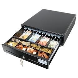 Monepass CD145b – 33,5cm – Tiroir-caisse Low Duty 4 billets / 8 pièces à ouverture manuelle Push-Open - noir MP-CD145b_0