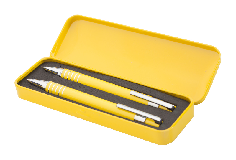 Parure écriture métal - Stylo à bille et porte-mines en aluminium - Boîte en métal - Couleur jaune_0