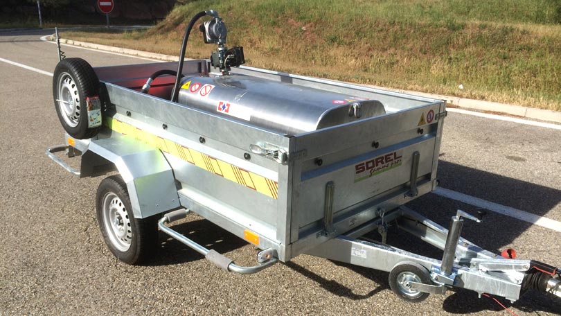 Remorque carburant - spéciale essence 330L - avec pistolet automatique et volucompteur - normes ADR et agrément ATEX_0