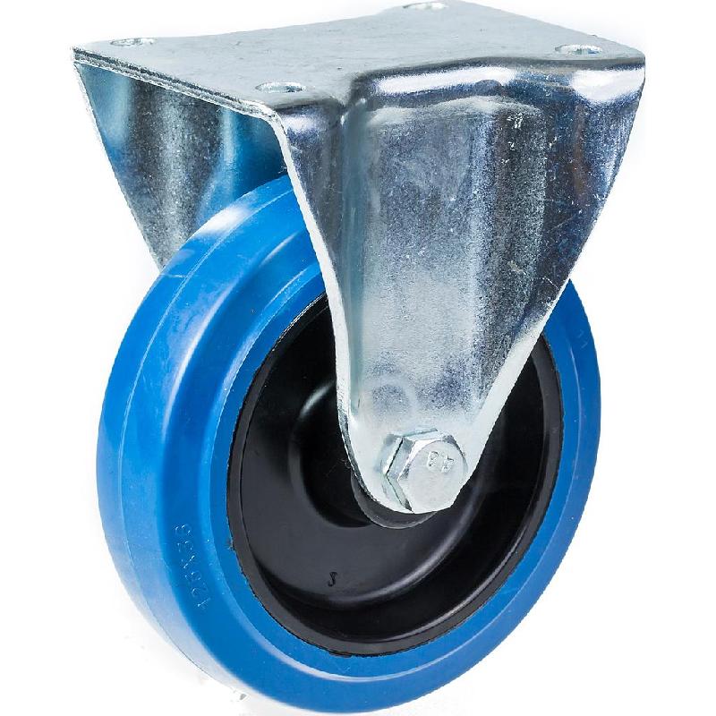 Roulette fixe de 100 mm avec caoutchouc élastique bleu sur roue centrale en nylon_0