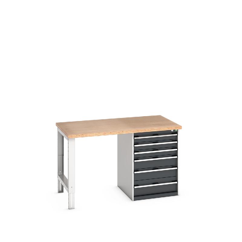 Établi standard Cubio Multiplex - 6 tiroirs - 1500x900x940mm - Plateau bois multiplis 40mm_0