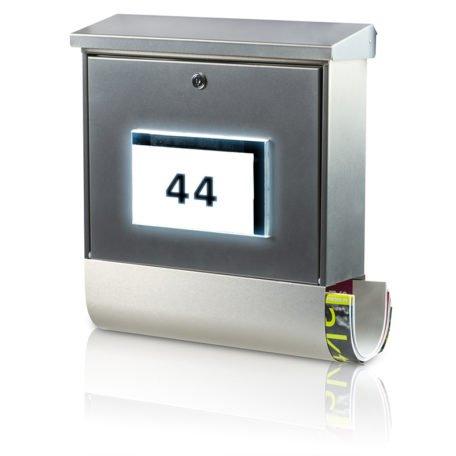 Boîte aux lettres solaire Malaga 4400 - acier inoxydable avec éclairage LED intégré et porte-journaux_0