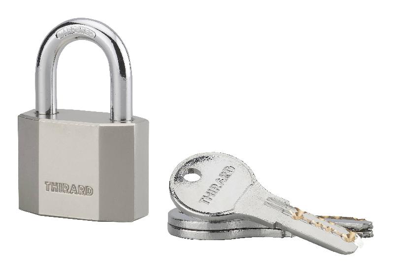 Cadenas à clé Octo 40mm - anse acier cémenté nickelé - 3 clés réversibles - Thirard_0